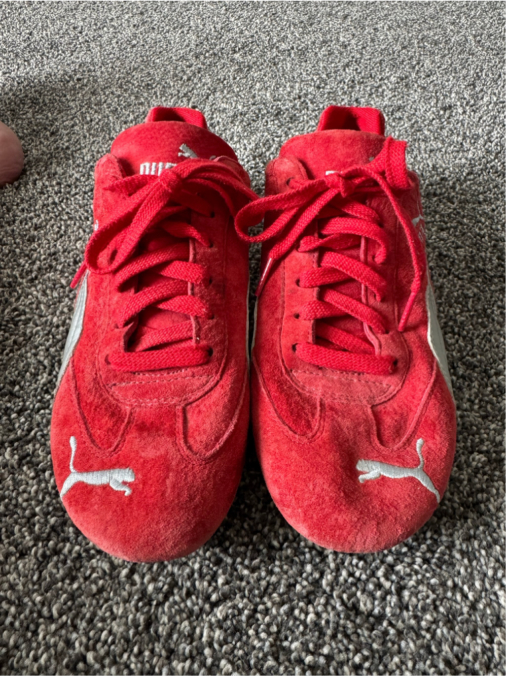 Women's Puma Red Suede Speedcat Sneakers with Silver Accents Size 9